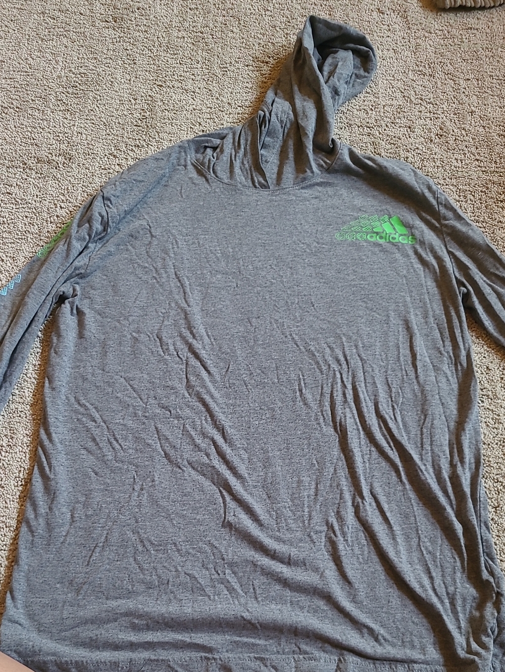 adidas Gray Hooded Long Sleeve Shirt with Green Logo